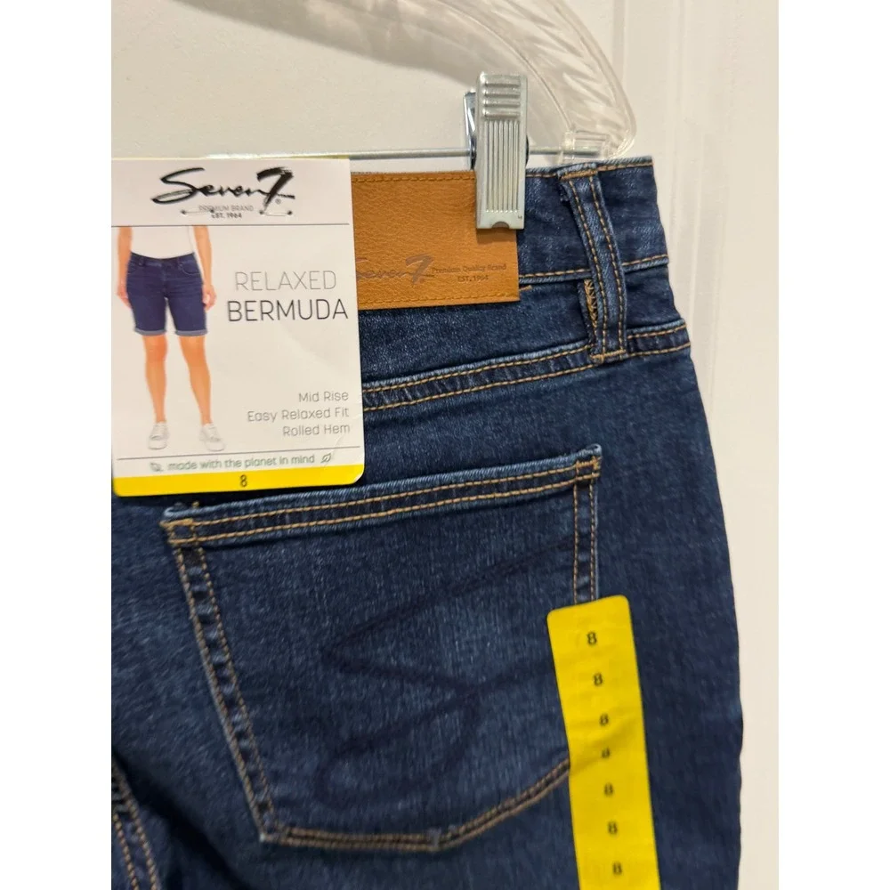 Seven7 Women Relaxed Bermuda Denim Shorts‎ Scottsdale Dark Wash Size 8 NWT